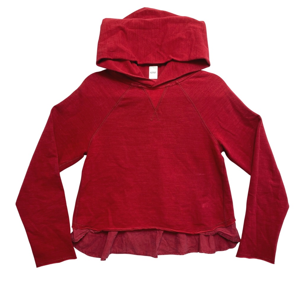Lululemon Hoodie Womens 4 Red Pullover Ruffle Hem Layered Raglan Long Sleeve